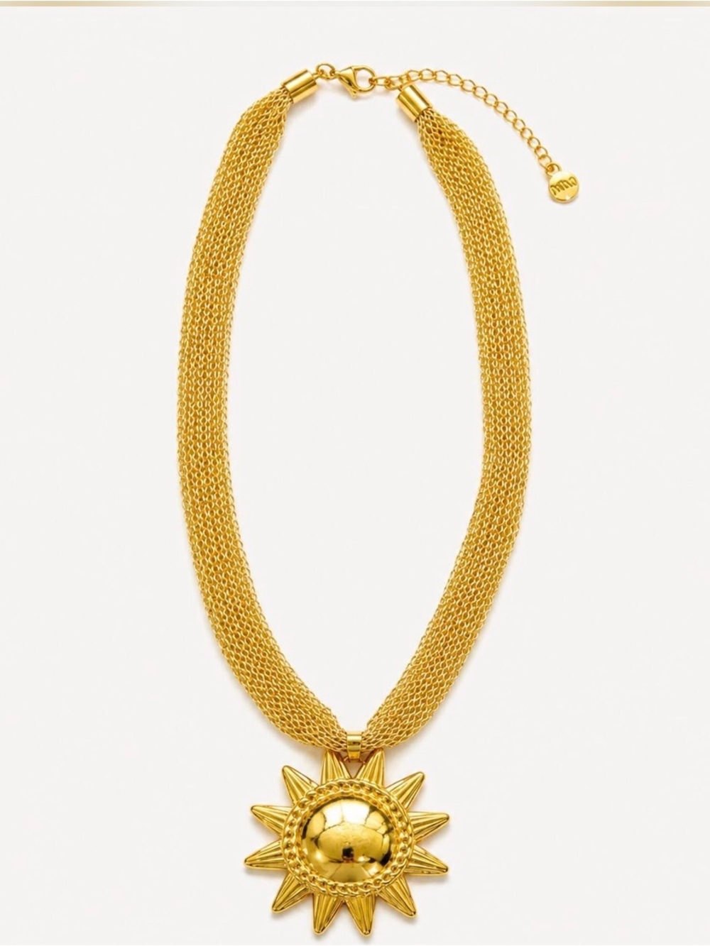 Gold Mesh Sunburst Pendant Necklace - Women Jewelry - Picture 3 of 4